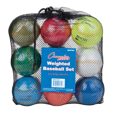 Champion Sports 9 in. Weighted Training Baseball Set, Assorted colors - Set of 9 CH56028